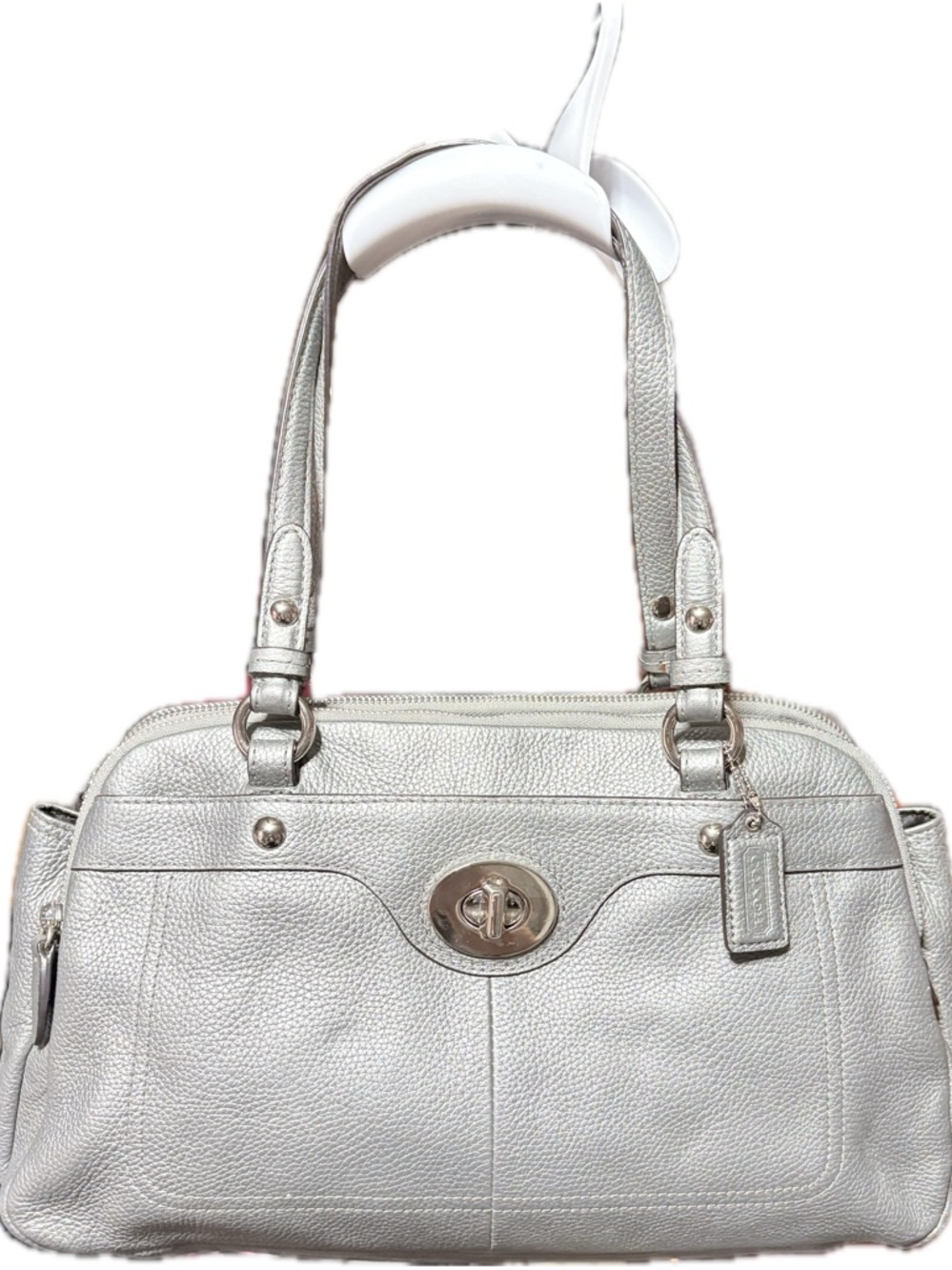 Penelope Coach Silver Leather Shoulder Bag with Turn-Lock